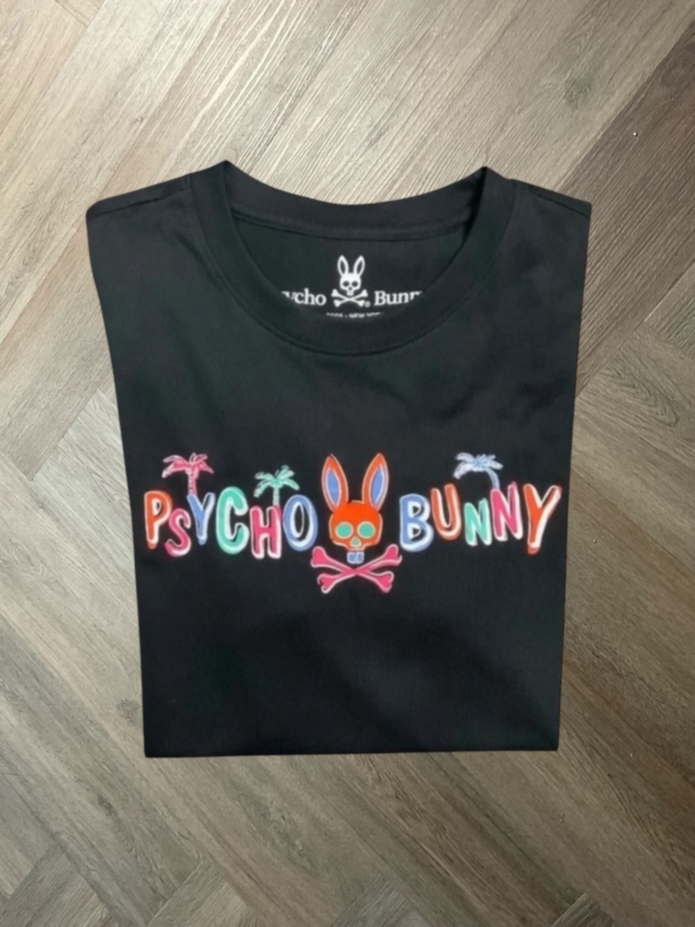 Psycho Bunny Jackson Hand Drawn Palm Tree T Shirt Mens 2 XXS Black Skull Logo